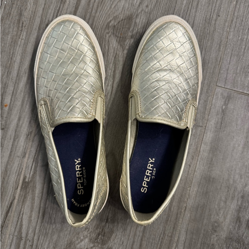 Sperry Woven Silver Slip-On Loafers